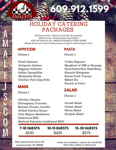 discounted holiday catering packages amalfis restaurant bar