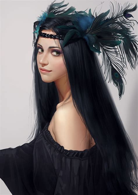 By Unknown Artist Fantasy Art Women Black Hair Blue Eyes Girls With