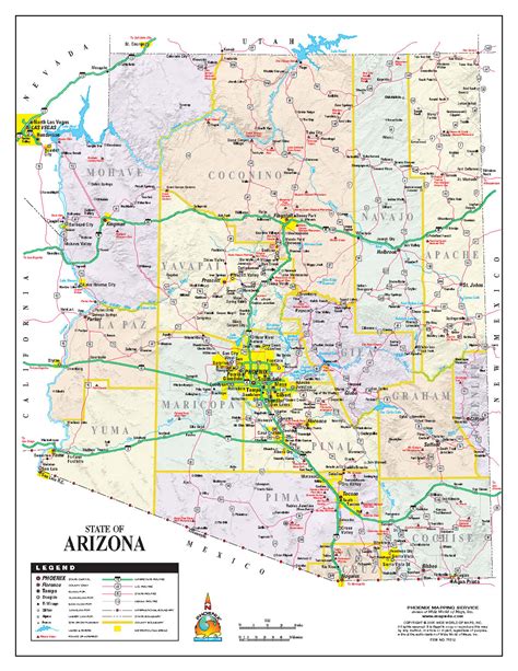 arizona state road map arizona  mappery