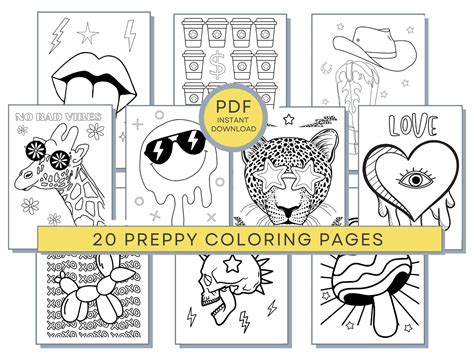 preppy coloring pages teens coloring pages preppy aesthetic etsy