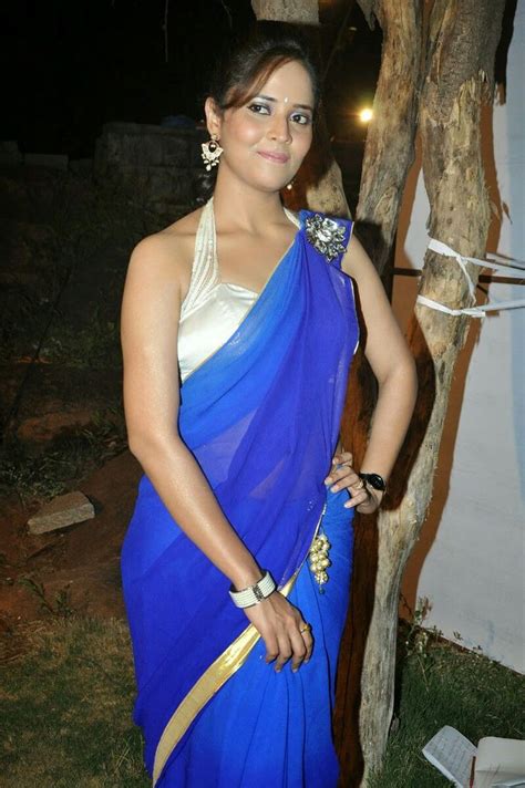 Anasuya Bharadwaj Saree Blue Saree Saree Navel