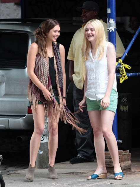 dakota fanning and elizabeth olsen on the set of very good