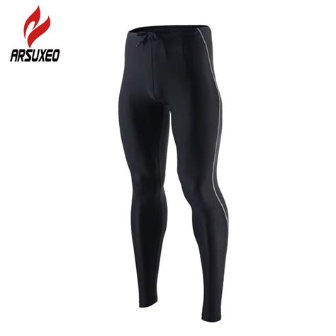 arsuxeo men outdoor sports compression tights running pants base layers tights gym bodybuilding