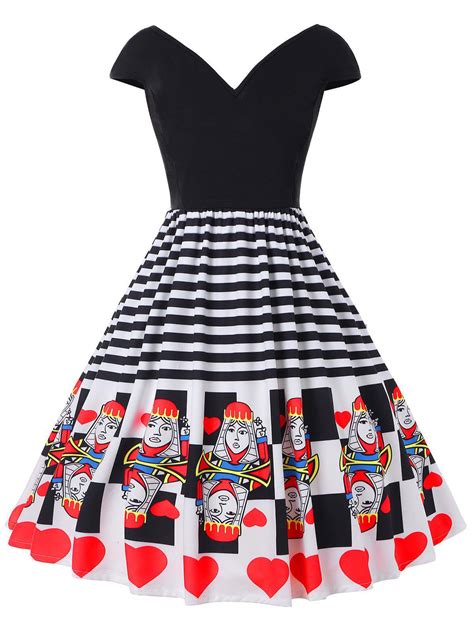 size striped hearts playing card dress rosegal