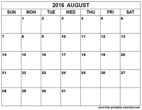 August 2016 Calendar Holidays Printable Calendar August 2016