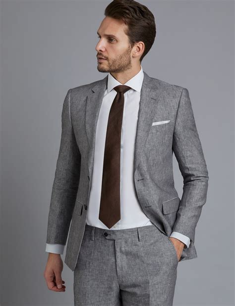 mens grey linen slim fit suit jacket hawes curtis