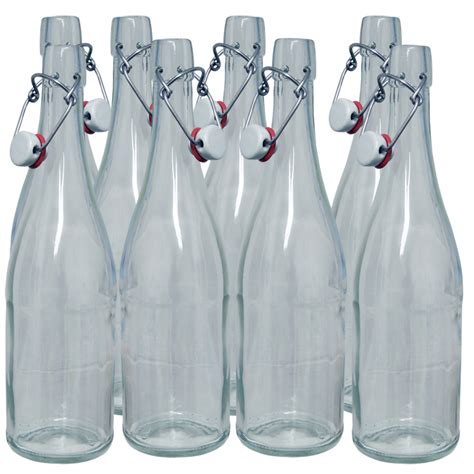 750ml Classic Style Clear Glass Swing Top Bottle Pack Of 8 For Water