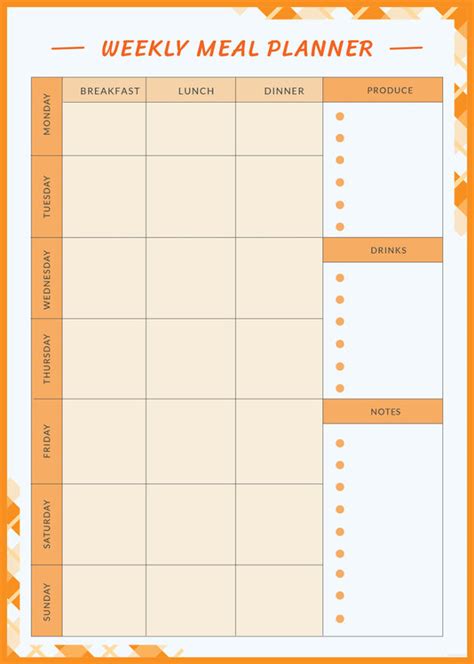 weekly meal planner template    word documents