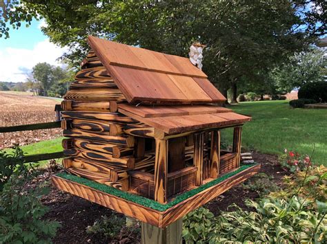 log cabin birdhouse amish  yard  garden decor   bird houses unique bird