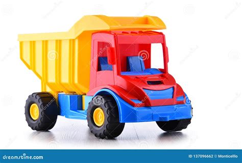 colorful plastic truck toy isolated  white stock photo image