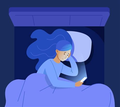 Premium Vector Sleepless Woman With Phone Girl In Bed Look On Light