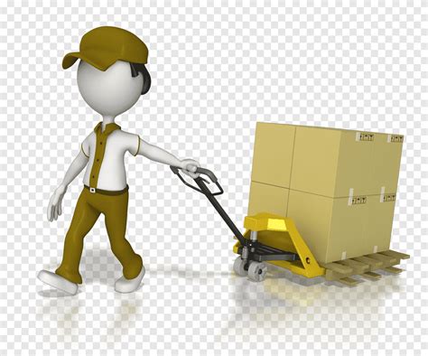 hombre tirando carro amarillo  ilustracion de caja de carton manejo manual de cargas