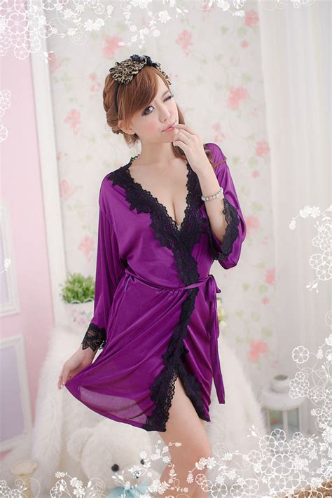 Sexy Women Night Bath Robe Dress Lady Lingerie Sleepwear Silk Nightwear