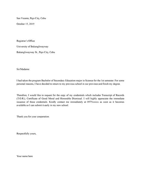 letter  request sample  students  teachers san vicente pajo