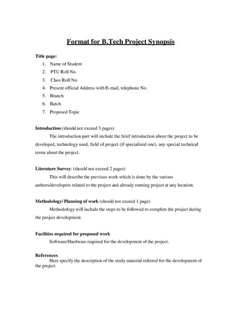 synopsis format  project format   project synopsis title page