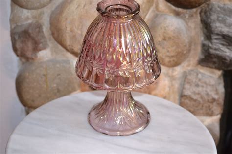 vintage glass pink glass fairy lamp light by thesewingcottageusa