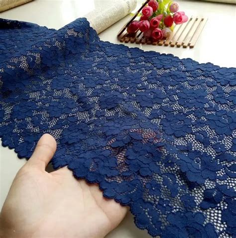 meters exquisite stretch dark blue lace trims elastic lace fabric high  clothing diy lace