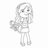 Outline Coloring Girl Stock Beautiful Illustration Rose Hand Mother Flowers Depositphotos sketch template
