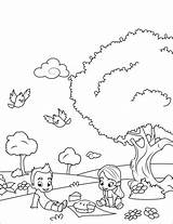 Picnic Coloring Children Girl Going Boy Pages Two Printable Kids Spring Categories Game Go sketch template