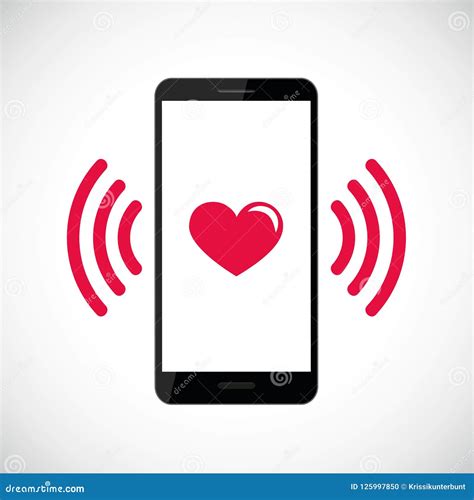 red heart vibrates  black smartphone stock vector illustration  communication