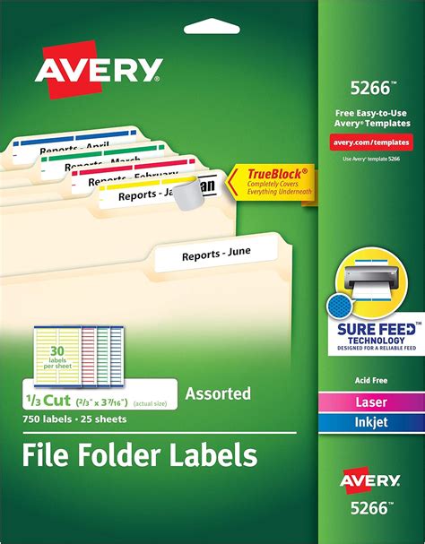 avery file folder labels  assorted colors  laser  inkjet printers  trueblock