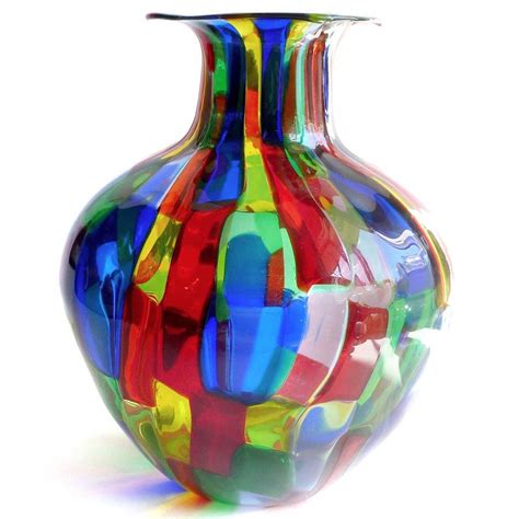 Murano Rainbow Colors Pezzato Mosaic Bars Hand Blown Art Glass Flower