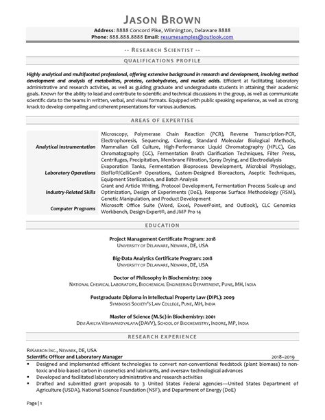 research scientist resume  resume professional writers