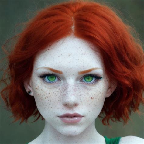 Pretty Woman With Red Hair Pale Skin Green Eyes F Openart
