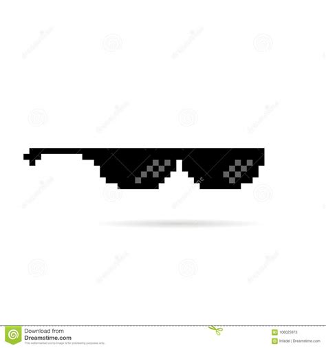 Black Thug Life Meme Like Glasses In Pixel Art Style Stock