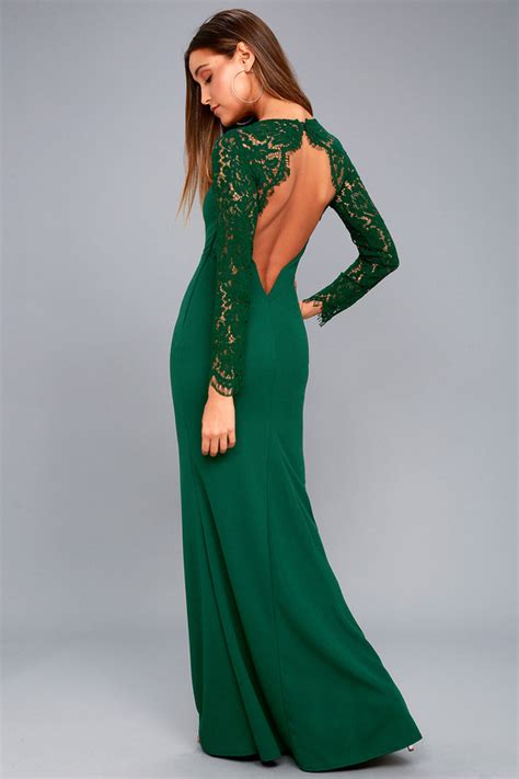 lovely forest green lace dress long sleeve maxi dress lulus