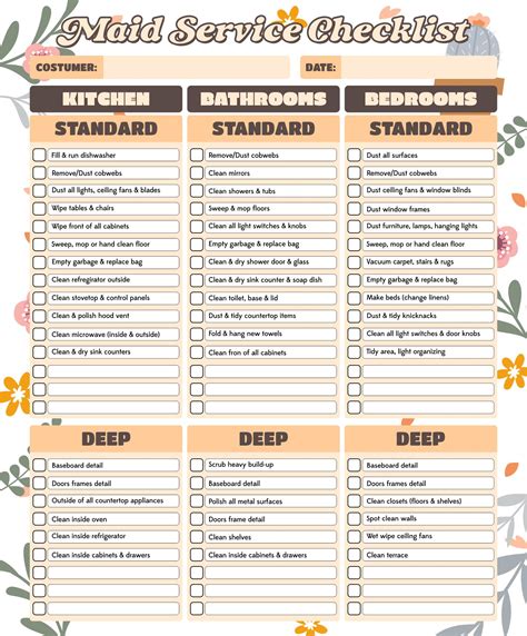 maid service checklist printable     printablee