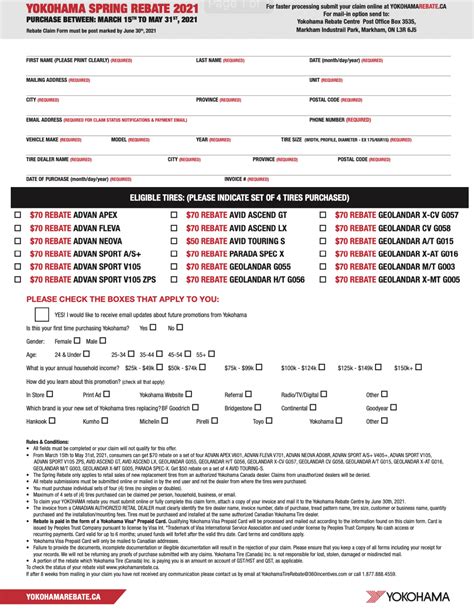 yokohama tire rebate usa printable rebate form