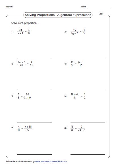solve  proportion algebraic expression proportions worksheet