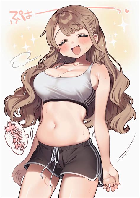 Safebooru 1girl D 3 Bangs Bare Arms Belly Black Shorts Blush