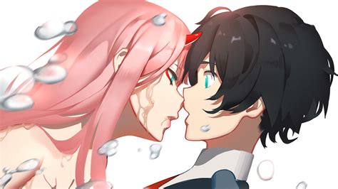 darling in the franxx black hair hiro pink hair zero two with