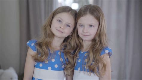 Friendly Twin Sisters Posing At Home Little Stock Footage Sbv