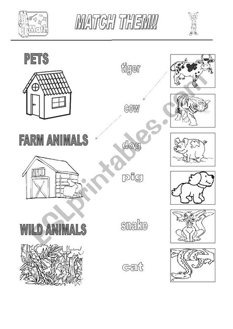pet farm wild animals esl worksheet  lobatodavid