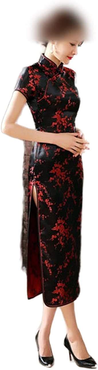 qipao red chinese women dress vintage satin sexy long slim cheongsam