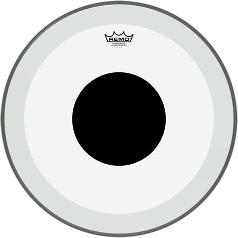 remo p   powerstroke p clear bass drumhead   top black dot