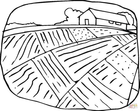 Farmhouse And The Field Coloring Page Free Printable