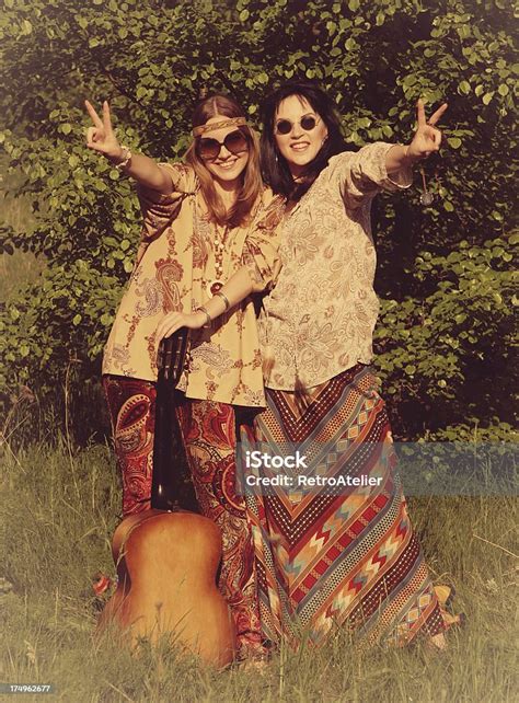style hippie girls stock photo  image  peace sign