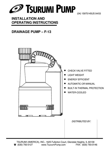 tsurumi pump   water pump installation  operating instructions manualslib