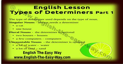 types  determiners english determiners esl english