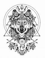 Coloring Wolf Pages Adult Mandala Animal Tattoo Spirit Loup Book Tribal Tattoos Native American Tatouage Geometry Books Sacred Animals Boho sketch template