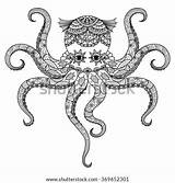 Drawing Coloring Tattoo Octopus Adult Shirt Zentangle Book So Vector Shutterstock Stock Search Illustration sketch template
