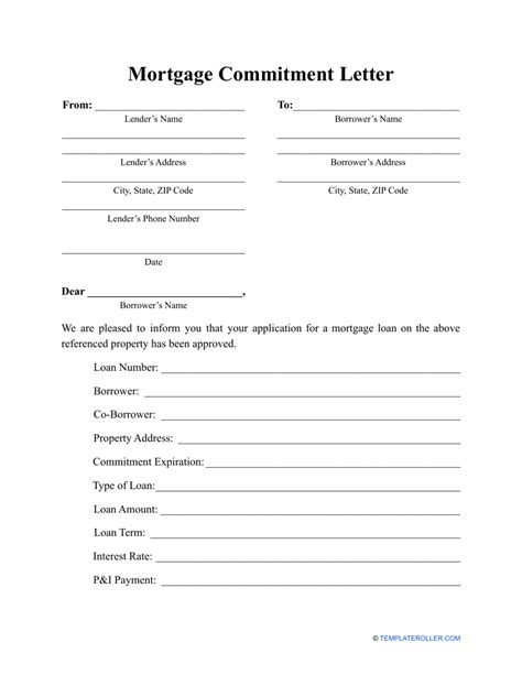 mortgage commitment letter template  printable  templateroller