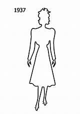 History Fashion Outline Costume Silhouettes 1940 1938 1939 Era sketch template