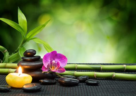 candle stones orchid bamboo spa zen hd  hd wallpaper
