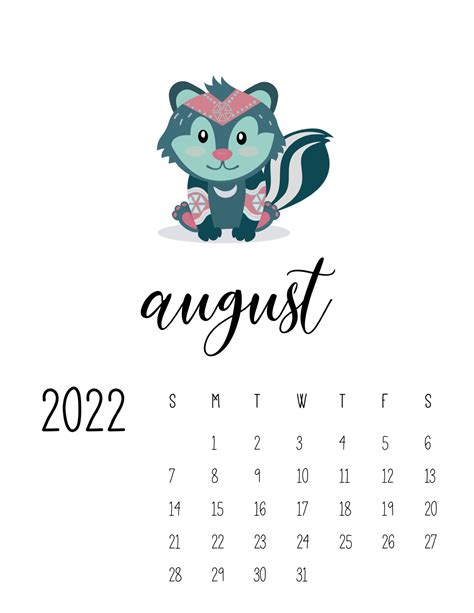 august calendar cute  printable august  calendar designs august