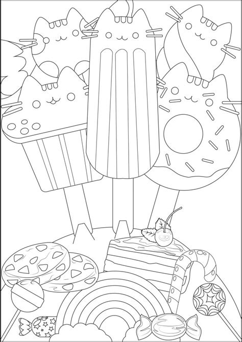 pusheen coloring pages ice cream donut  cake coloringbay